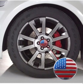 Resim Sones 4 Pcs Abd Bayrağı Metal Araba Etiket Tekerlek Göbeği Kapakları Merkezi Kapak Dekorasyon 