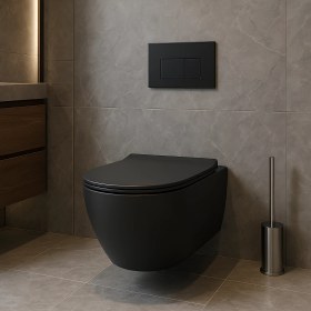 Resim Turavit Rondo Kanalsız Mat Siyah Asma Klozet RND5512B, Rondo Mat Siyah Duroplast Yavaş Kapak 