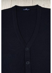 Resim Woolen World Cepli V Yaka Battal Büyük Boy Düğmeli Yünlü Triko Yelek Lacivert 