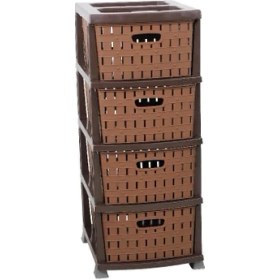 Resim Sağlam Plastik Bambu Komidin (4 Çekmeceli Sebzelik) Kahverengi 