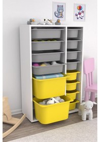 Resim Rine 14 Sepetli Çok Amaçlı Oyuncak Dolabı Sarı Gri 2d4k8u Gri - Sarı 