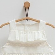 Resim Kız Bebek Elbise Ekru Askılı Fırfırlı Çiçek İşlemeli-1278 Ekru 