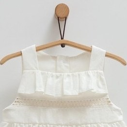 Resim Kız Bebek Elbise Ekru Askılı Fırfırlı Çiçek İşlemeli-1278 Ekru 