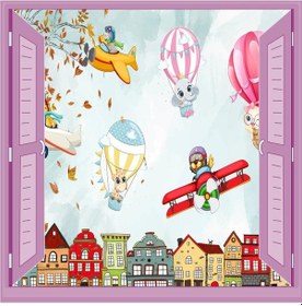 Resim Çocuk Odası Bebek Odası Pencere Poster Duvar Kağıdı Balonlar Hayv 