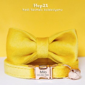 Resim Cat collar with bell named cat collar 745094 - Yellow Collar + Bow Tie / S/M 16-26cm 
