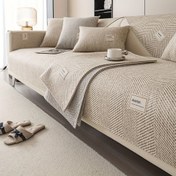 Resim Etiketli keten kumaş kanepe yastığı, tüm mevsimler için kaymaz oturma örtüsü, minimalist modern tarz, makinede yıkanabilir, evcil hayvan dostu, 1/2/3/4 kişilik ve L şeklinde kanepeler için uygun, salon dekorasyonu 
