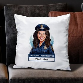 Resim Karikatürlü En İyi Kadın Polis Memuru Yastık 