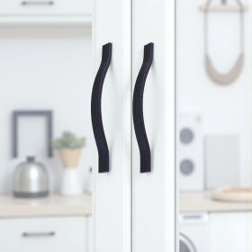 Resim Akasya Siyah Metal 128 mm 10LU Set Mobilya Kulpu Çizgili Model Dayanıklı Uzun Ömürlü Modern Tasarım 