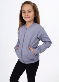 Resim Toontoy Kız Çocuk Kolej Yaka Fermuarlı Cepli Yarım Düşük Omuz Nakış Baskılı Örme Hırka - 2 İplik 