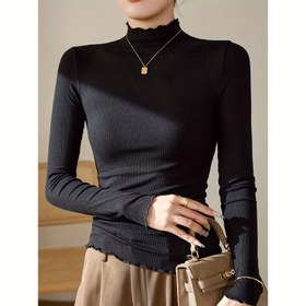 Resim Kadınların Siyah Dantel Detaylı Yaka Kazak - Uzun Kollu Örgü Üst, Yaza ve Kışa Mükemmel, Şık Aksesuar Çantası Dahil, Şık Yaka Kazak | Örgü Konstrüksiyonu | Kabartmalı Dokulu Üst 