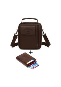 Resim Newish Polo Erkek Mekanizmalı Cüzdan Ve Deri Kapaklı Omuz El Çantası 17x22cm - New337 Kahverengi 