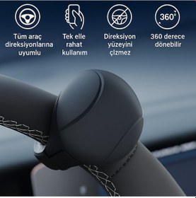 Resim Polham Araç Direksiyon Topuzu 360 Dönebilir, Direksiyon Çizmez, Tüm Araç Direksiyonlarına Uyumlu Siyah 