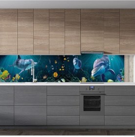 Resim Mutfak Tezgah Arası Folyo Fayans Kaplama Folyosu 3D Sualtı Balıkl 