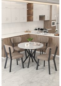Resim Gnr 90cm Sabit Beyaz Mutfak Masası Takımı, Yemek Masası, 4 Modern Cappucino Sandalye Cappuccino 