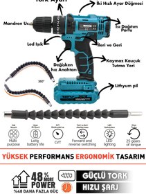 Resim Assur 12V Çift Akülü Vidalama Metal Şanzıman Şarjlı Darbeli Matkap 