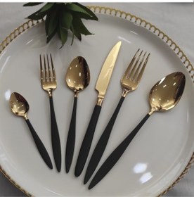 Resim 89 Parça Carmen Siyah Titanyum Gold Çatal Kaşık Bıçak Servis Seti Gold 