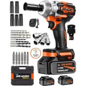 Resim Dragro Alman 450NM DRG-598VF 20 AH Kömürsüz Çift Bataryalı Somun Sökme Sıkma Makinesi 32 Parça Full Setli Turuncu 