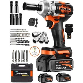 Resim Dragro Alman 450NM DRG-598VF 20 AH Kömürsüz Çift Bataryalı Somun Sökme Sıkma Makinesi 32 Parça Full Setli Turuncu 