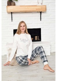 Resim Guava Kadın Bisiklet Yaka Bilek Manşet/lastikli 2 İplik Cepli Kışlık Jogger Eşofman Pijama Takımı Homewear Beyaz 