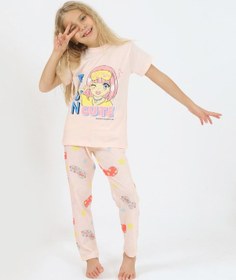 Resim Kız Çocuk Kısa Kollu %100 Pamuklu Fun Cute Pijama Takımı SOMON 
