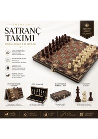 Resim Lüks Mozaik Desenli Ahşap Manyetik Satranç Takımı 29cm Katlanabilir Özel Yuvalı Premium Satranç Seti 