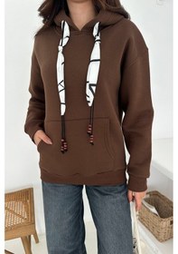 Resim Noa & Noa Kadın Fular Detaylı Kapüşonlu Sweatshirt Casual Charm Kahverengi 