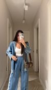 Resim Mavi Pul İşleme Detaylı Denim Kimono 
