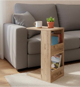 Resim Mobdax C Sehpa - Yan Sehpa, Koltuk Altına Giren Laptop Ve Servis Sehpası - Kitaplıklı Yan Ünite 