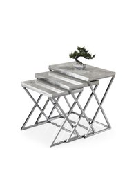 Resim Çapraz Metal Ayak Kare Z 3'lü Zigon Sehpa Camlı 001 