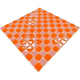 Resim MozaiKristaL Tüm Yüzeyleri Için 25X25MM. Turuncu-Pembe Damalı 31,5X31,5CM. Fileli Cam Mozaik ( 5 File Karo Fiyatıdır ) 