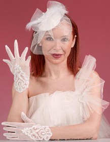 Resim Dantelli Gelin Kepi Nikah Şapkası Ve Fransız Dantelli Gelin Eldiveni Kombin Set - Kırık beyaz 