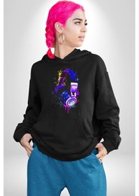 Resim Gamer Oyuncu Kulaklığı Renkli Kadın Erkek Siyah Kapüşonlu Sweatshirt Hoodie Siyah 