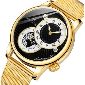 Resim Hanyang Altın Siyah Forsınıng Erkek ve Kadın Saatleri Basit Rüzgar Çift Halkalı Mekanik Saat Çelik Bantlı Saat Altın Mekanik Saat (Yurt Dışından) 