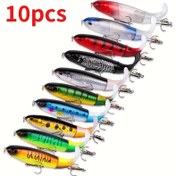 Resim 10 adet Whopper Balıkçılık Yemleri - Topwater Popper Yem, Sert Minnow Yapay Wobblers, Dayanıklı ABS Plastik, Canlı Renkler, Tuzlu ve Tatlı Su Balıkçılığı için Üç Çiftli saç tokası ile 