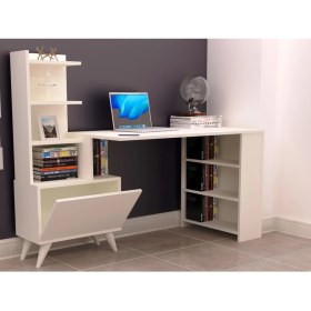 Resim Tdesigno Ibizia Kitaplıklı Çalışma Masası 155 cm Beyaz 