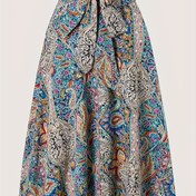 Resim Kadın Bohem Çiçek Desenli A-Line Midi Etek - Canlı Paisley & Çiçek Tasarımı, Düğüm Detayı, İlkbahar/Yaz/Sonbahar için Akışkan Tasarım, Mevsimlik Moda | Canlı Desenli Etek | Akışkan Tasarım Etek 