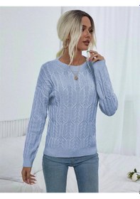 Resim Saç Örgülü Bisiklet Yaka Motifli Kol Detaylı Bebe Mavi Triko Kazak Bebe Mavi 