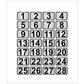 Resim Metal Kapı,masa,dolap Numarası 7cmx10cm 28 Adet Dikdörtgen (1…28) Gümüş Renk Metal 