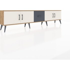 Resim Arges Tv Ünitesi 2 Raflı Tek Çekmeceli 4 Kapaklı 220x30x51 Çam-aytaşı/antrasit Aytası/antrasıt - Atlas Çam 