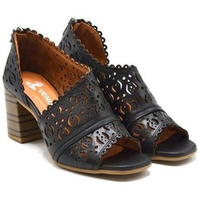 Resim Venüs 2108511y Topuk Fermuarlı Delikli Deri Kadın Sandalet Siyah 