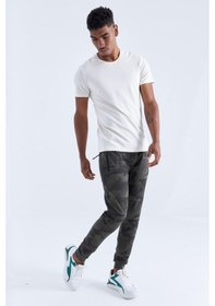 Resim Tommy Life Haki Kamuflaj Desenli Dar Kalıp Jogger Erkek Eşofman Alt - 84754 Haki 