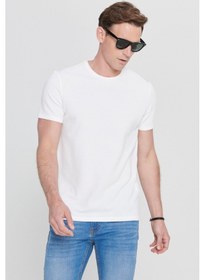 Resim Ac&Co / Altınyıldız Classics Erkek Beyaz Slim Fit Dar Kesim Bisiklet Yaka Kısa Kollu Desenli Tişört Beyaz 