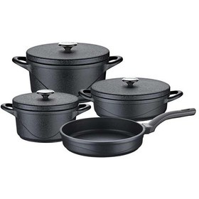 Resim Oms 3557 Wave Quartz Prıme 7 Parça Biogranit Döküm Tencere Seti Siyah 