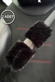 Resim TASARIM ARABAM ATİKE ELİF AKIN Siyah Suni Kürk Gümüş Taş Şeritli Kemer Konforu Set 2 Adet Kemer Pedi 