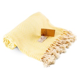 Resim YURTLU'S Sapphire Sands Series Turkish Beach Towel Pre-Washed 38"x72" Quick Dry and Highly Absorbent Oversized Sand-Free Stylish and Versatile for Beach, Spa, and Home Light 100% Cotton Peshtemal - Yellow 