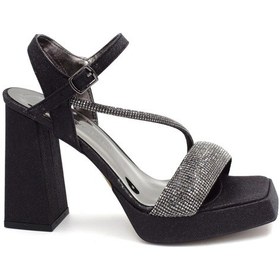 Resim Beyaz London Taş Biye Detaylı Kalın Topuklu Kadın Abiye Ayakkabı Siyah Siyah 