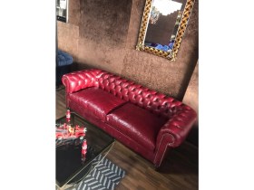 Resim 3A Mobilya Premium Burgundy Hakiki Deri Chesterfield 