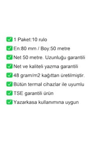 Resim 80x50 Metre Yazarkasa Ve Adisyon Rulosu 10'lu Paket / En:80 Mm Boy:50 Metre 