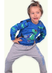 Resim Breeze Erkek Bebek Eşofman Takımı Dinozor Baskılı Mavi (9 Ay-1.5 Yaş) 
