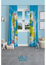 Resim Dünya Hayvanlar Desenli Fon Perde Çocuk Ve Bebek Odası Süet Baskılı Ekstrafor Büzgü 2 Kanat Prd-66 Çok Renkli 